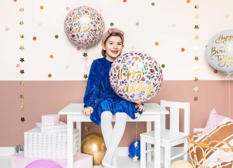Balon foliowy Happy Birthday! Jasny różowy boho, 35cm Partydeco Balon foliowy Happy Birthday! Jasny różowy boho, 35cm Partydeco