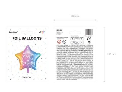 Balon foliowy Happy Birthday! Kolorowa gwiazda 40 cm Partydeco Balon foliowy Happy Birthday! Kolorowa gwiazda 40 cm Partydeco