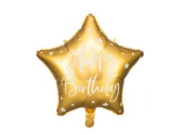 Balon foliowy Happy Birthday, Złota gwiazda 40 cm Partydeco
