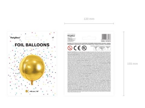 Balon foliowy Kula, 40cm, złota Partydeco Balon foliowy Kula, 40cm, złota Partydeco