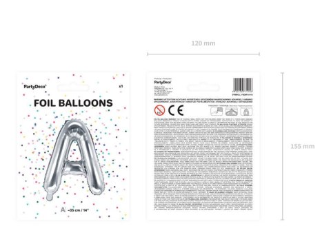 Balon foliowy Litera A, 35cm, Srebrna Partydeco Balon foliowy Litera A, 35cm, Srebrna Partydeco