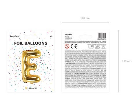 Balon foliowy Litera E, 35cm, Złota Partydeco Balon foliowy Litera E, 35cm, Złota Partydeco