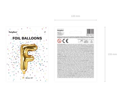 Balon foliowy Litera F, 35cm, Złota Partydeco Balon foliowy Litera F, 35cm, Złota Partydeco