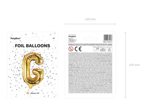 Balon foliowy Litera G, 35cm, Złota Partydeco Balon foliowy Litera G, 35cm, Złota Partydeco