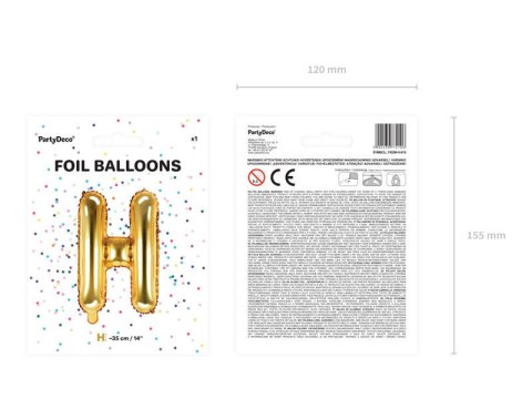 Balon foliowy Litera H, 35cm, Złota Partydeco Balon foliowy Litera H, 35cm, Złota Partydeco
