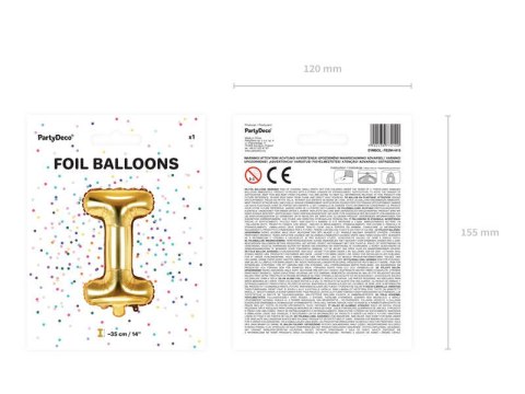 Balon foliowy Litera I, 35cm, Złota Partydeco Balon foliowy Litera I, 35cm, Złota Partydeco