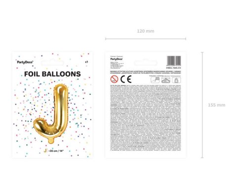 Balon foliowy Litera J, 35cm, Złota Partydeco Balon foliowy Litera J, 35cm, Złota Partydeco