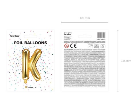Balon foliowy Litera K, 35cm, Złota Partydeco Balon foliowy Litera K, 35cm, Złota Partydeco