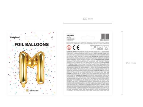 Balon foliowy Litera M 35cm, Złota Partydeco Balon foliowy Litera M 35cm, Złota Partydeco