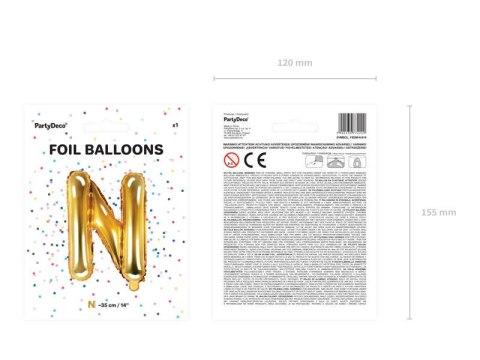 Balon foliowy Litera N 35cm, Złota Partydeco Balon foliowy Litera N 35cm, Złota Partydeco