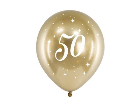 Balony Glossy 50 urodziny, Złoty chrom, 30cm, 6 szt. Partydeco Balony Glossy 50 urodziny, Złoty chrom, 30cm, 6 szt. Partydeco