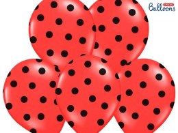 Balony czerwone w czarne groszki kropki, 30cm (1 op. / 6 szt.) Partydeco