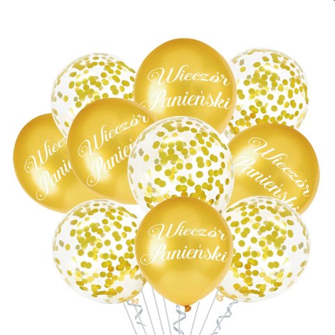 Balony na Wieczór Panieński złote z konfetti 30 cm, 10szt PartyPal Balony na Wieczór Panieński złote z konfetti 30 cm, 10szt PartyPal