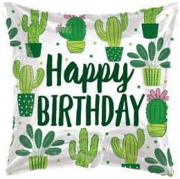 EKO Balon Foliowy poduszka, Happy Birthday kaktusy 46 cm Kaleidoscope