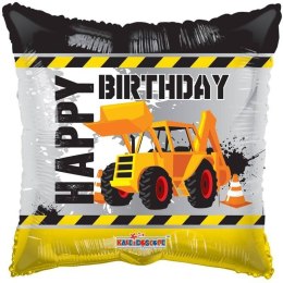 EKO Balon Foliowy poduszka, Happy Birthday koparka 46 cm Kaleidoscope