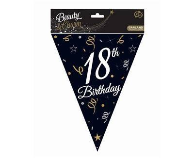 Girlanda papierowa, flagi, chorągiewki czarne, 18 Urodziny, 270 cm Godan Girlanda papierowa, flagi, chorągiewki czarne, 18 Urodziny, 270 cm Godan
