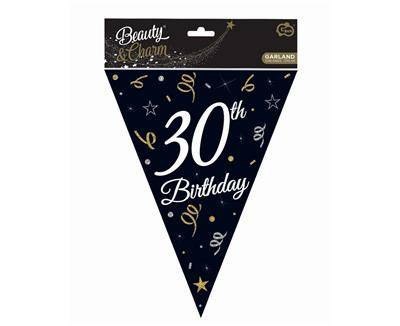 Girlanda papierowa, flagi, chorągiewki czarne, 30 Urodziny, 270 cm Godan Girlanda papierowa, flagi, chorągiewki czarne, 30 Urodziny, 270 cm Godan