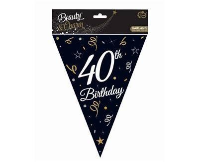 Girlanda papierowa, flagi, chorągiewki czarne, 40 Urodziny, 270 cm Godan Girlanda papierowa, flagi, chorągiewki czarne, 40 Urodziny, 270 cm Godan