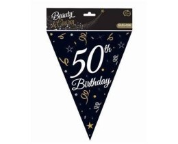Girlanda papierowa, flagi, chorągiewki czarne, 50 Urodziny, 270 cm Godan