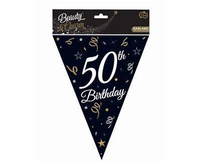Girlanda papierowa, flagi, chorągiewki czarne, 50 Urodziny, 270 cm Godan Girlanda papierowa, flagi, chorągiewki czarne, 50 Urodziny, 270 cm Godan