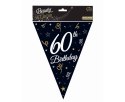 Girlanda papierowa, flagi, chorągiewki czarne, 60 Urodziny, 270 cm Godan
