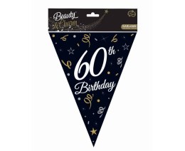 Girlanda papierowa, flagi, chorągiewki czarne, 60 Urodziny, 270 cm Godan