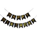 Girlanda urodzinowa Happy Birthday, czarna, złoty napis, 16cm VivaParty
