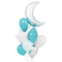 Zestaw balonów srebrny - turkus mix, księżyc 8 szt PartyPal