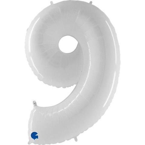 Balon Foliowy Cyfra 9, Biała Shiny 102cm Grabo Grabo Balon Foliowy Cyfra 9, Biała Shiny 102cm Grabo Grabo