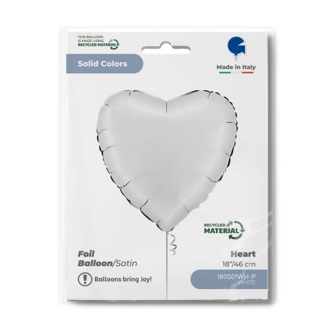 Balon Foliowy - Satynowe białe Serce 46 cm, Grabo, pakowane Grabo Balon Foliowy - Satynowe białe Serce 46 cm, Grabo, pakowane Grabo