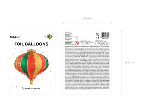 Balon foliowy Bombka zielono czerwona 51x49 cm Partydeco Balon foliowy Bombka zielono czerwona 51x49 cm Partydeco
