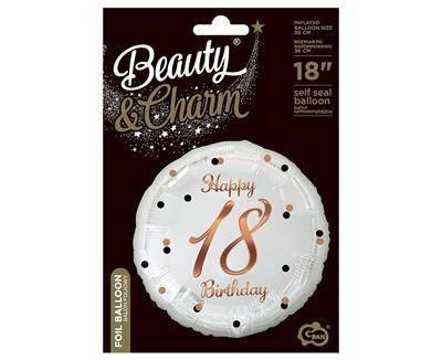 Balon foliowy Happy 18 Birthday, biały, nadruk różowo-złoty, 18' Godan Balon foliowy Happy 18 Birthday, biały, nadruk różowo-złoty, 18' Godan