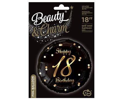 Balon foliowy Happy 18 Birthday, czarny nadruk złoty, 18' Godan Balon foliowy Happy 18 Birthday, czarny nadruk złoty, 18' Godan