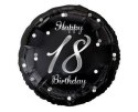 Balon foliowy Happy 18 Birthday, czarny srebrny nadruk, 46 cm Godan