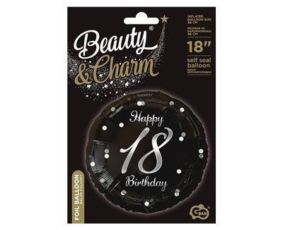 Balon foliowy Happy 18 Birthday, czarny srebrny nadruk, 46 cm Godan Balon foliowy Happy 18 Birthday, czarny srebrny nadruk, 46 cm Godan