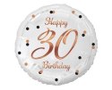 Balon foliowy Happy 30 Birthday, biały, nadruk różowo-złoty, 18' Godan