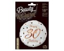 Balon foliowy Happy 30 Birthday, biały, nadruk różowo-złoty, 18' Godan