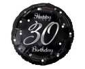 Balon foliowy Happy 30 Birthday, czarny srebrny nadruk, 46 cm Godan