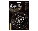 Balon foliowy Happy 30 Birthday, czarny srebrny nadruk, 46 cm Godan