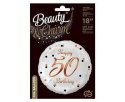 Balon foliowy Happy 50 Birthday, biały, nadruk różowo-złoty, 18' Godan
