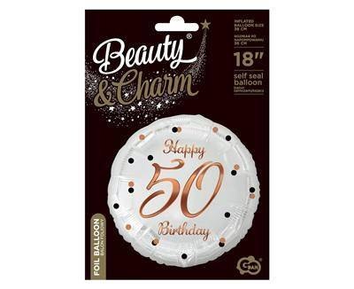 Balon foliowy Happy 50 Birthday, biały, nadruk różowo-złoty, 18' Godan Balon foliowy Happy 50 Birthday, biały, nadruk różowo-złoty, 18' Godan