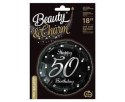 Balon foliowy Happy 50 Birthday, czarny srebrny nadruk, 46 cm Godan