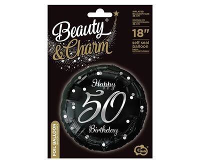 Balon foliowy Happy 50 Birthday, czarny srebrny nadruk, 46 cm Godan Balon foliowy Happy 50 Birthday, czarny srebrny nadruk, 46 cm Godan
