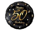 Balon foliowy Happy 50 Birthday, czarny złoty nadruk, 46 cm Godan