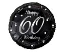 Balon foliowy Happy 60 Birthday, czarny srebrny nadruk, 46 cm Godan