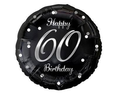 Balon foliowy Happy 60 Birthday, czarny srebrny nadruk, 46 cm Godan Balon foliowy Happy 60 Birthday, czarny srebrny nadruk, 46 cm Godan
