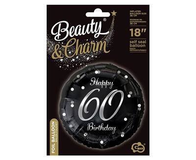 Balon foliowy Happy 60 Birthday, czarny srebrny nadruk, 46 cm Godan Balon foliowy Happy 60 Birthday, czarny srebrny nadruk, 46 cm Godan