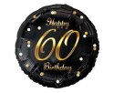 Balon foliowy Happy 60 Birthday, czarny złoty nadruk, 46 cm Godan