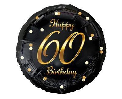 Balon foliowy Happy 60 Birthday, czarny złoty nadruk, 46 cm Godan Balon foliowy Happy 60 Birthday, czarny złoty nadruk, 46 cm Godan