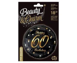 Balon foliowy Happy 60 Birthday, czarny złoty nadruk, 46 cm Godan